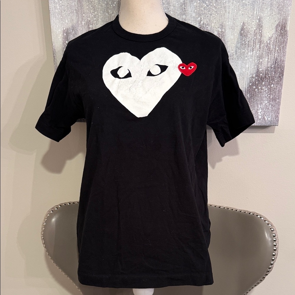 Comme des Garçons Play double heart logo in black with white and red hearts